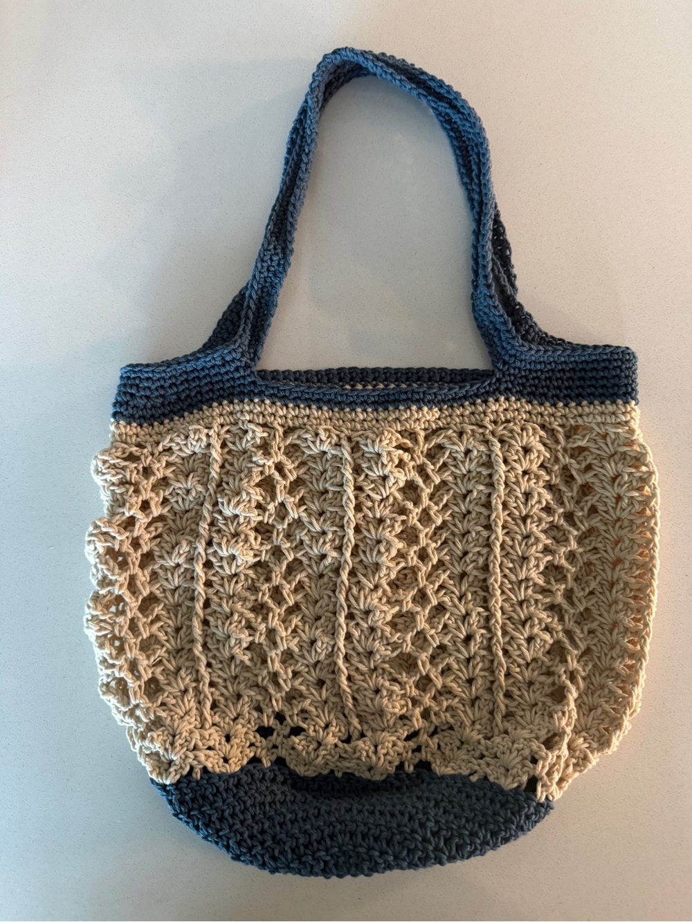Handmade Blue and Beige Crochet Tote Bag-New-Market Bag-BeachBag